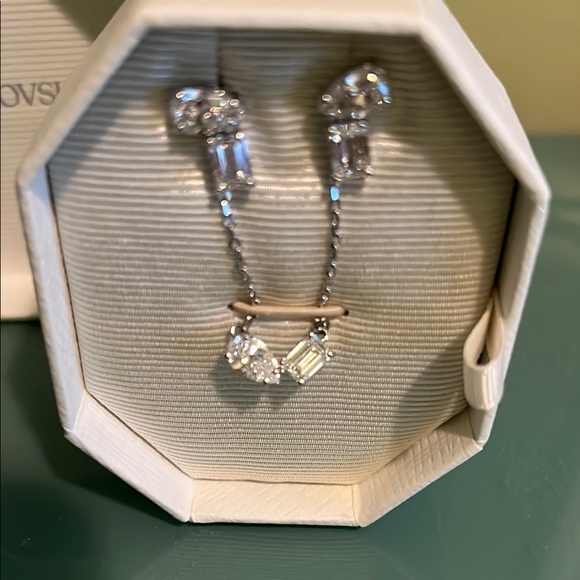 Swarovski Silver Stud Earrings and Necklace with Crystal Accents - Picture 3 of 4